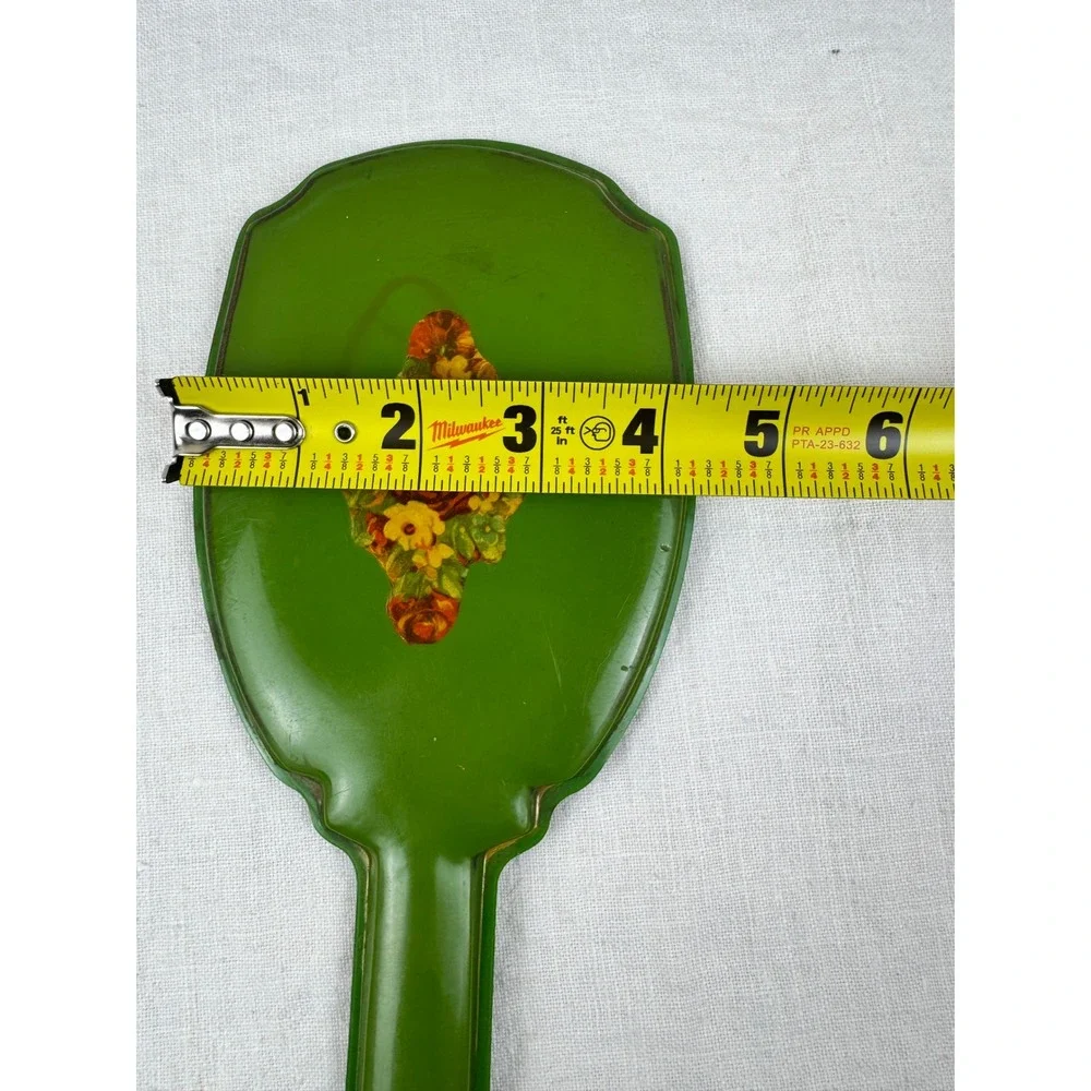 Vintage Green Floral Hand Mirror Mid Century Celluloid Cottagecore Vanity Decor